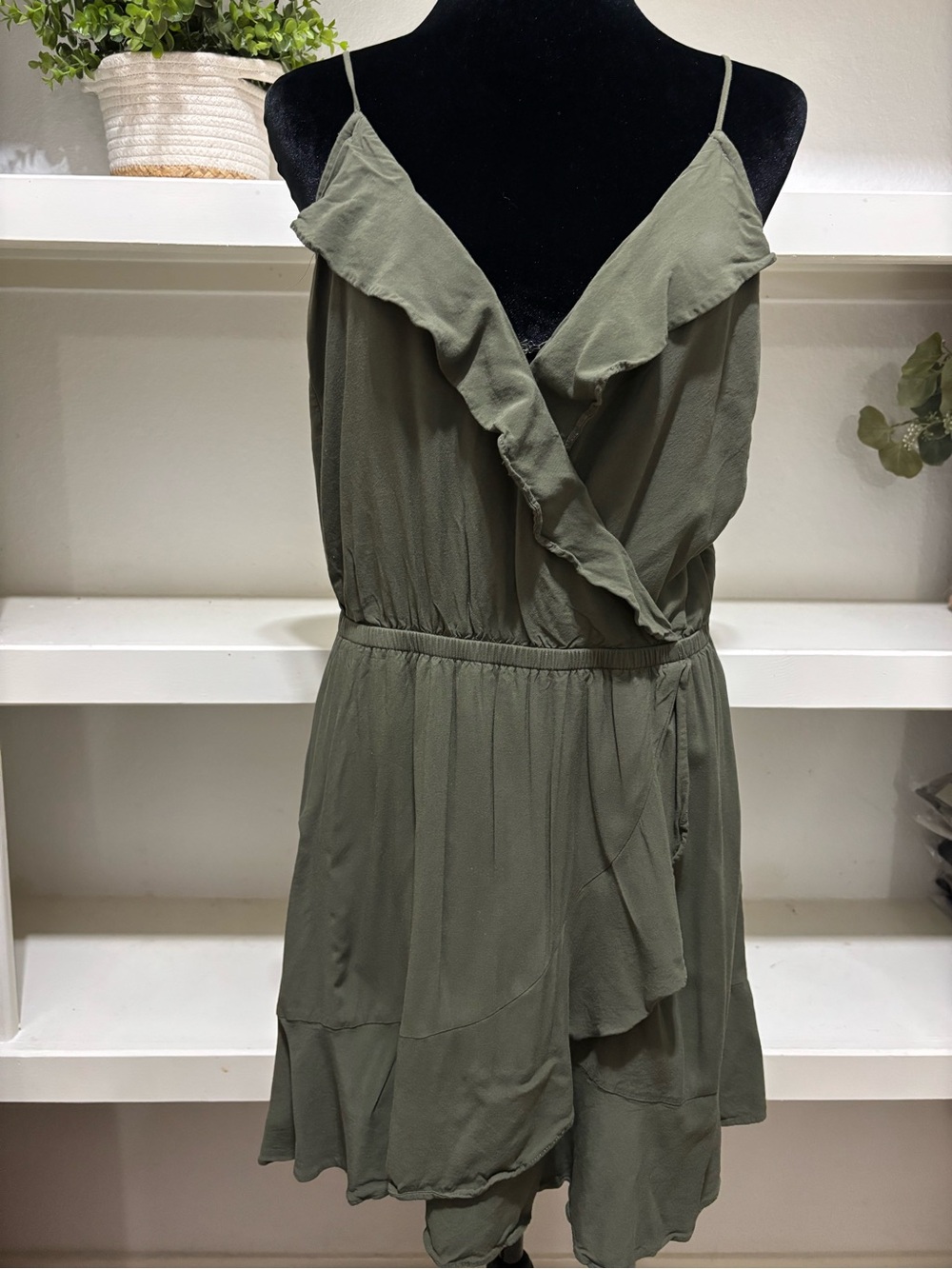Express Olive Green Ruffle Wrap Mini Dress